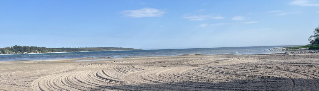 Hidevikens sandstrand nykrattad med vit sand.