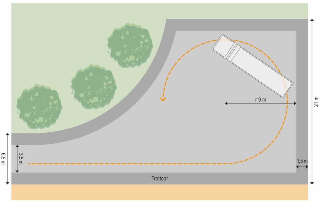 Skiss på vändplan, 18 meter i diameter